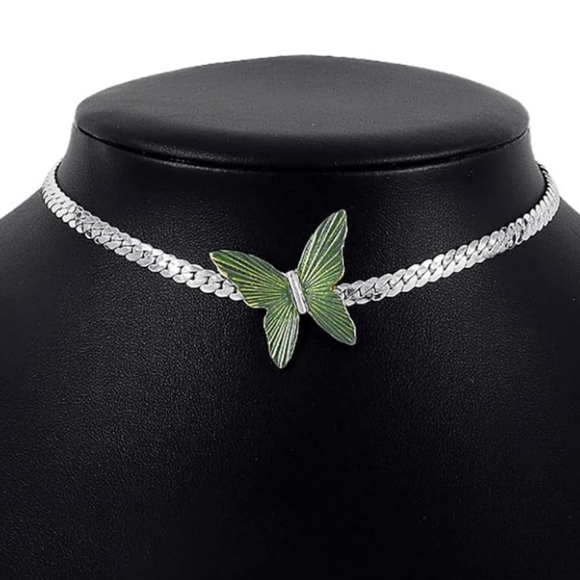 Green Butterfly Silver Adjustable Chain Choker Minimalist Butterflies Moth New - Picture 5 of 9